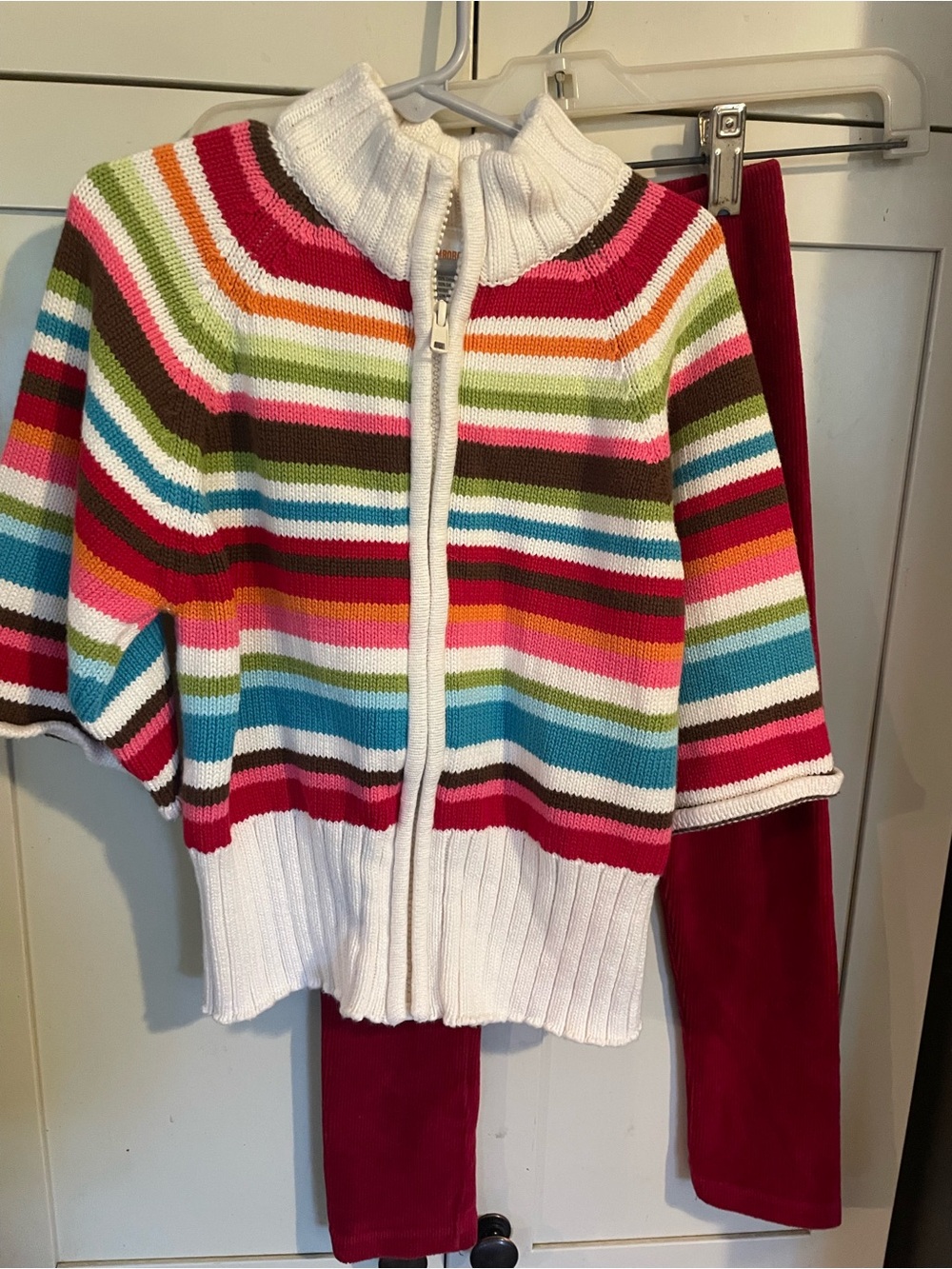 Gymboree White Pink Green Blue Multi-Color Striped zip sweater Set